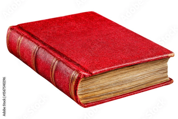 Fototapeta A vintage red book with a textured cover and visible pages, showcasing its worn edges and classic design.