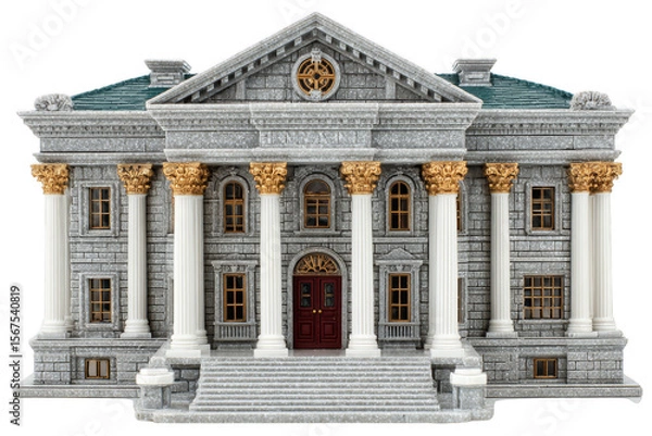Fototapeta Historic mansion with intricate architectural details and grand columns, showcasing a classic design.