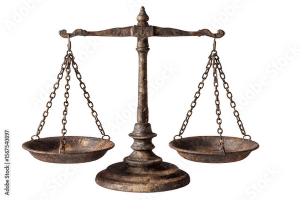 Fototapeta Classic metal scales symbolizing justice and balance, finely detailed with chains and a sturdy base.