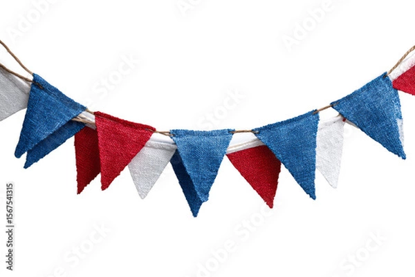 Fototapeta Colorful triangular flags arranged in a festive garland display.