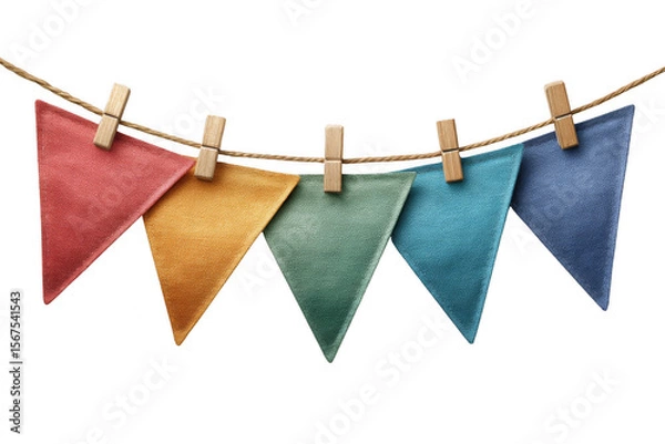Fototapeta Colorful fabric bunting flags hanging on a string.