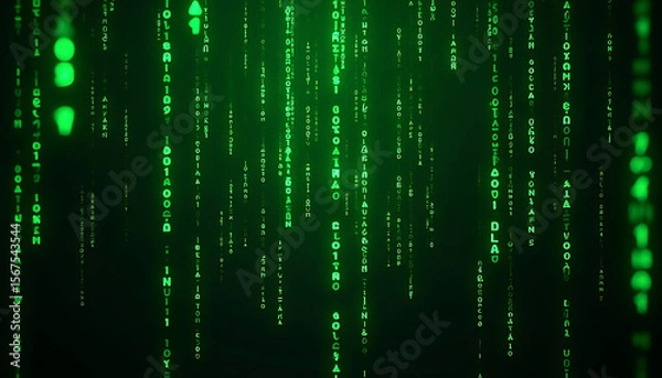 Fototapeta Abstract green digital rain code pattern, matrix style, for data processing