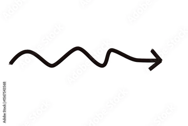 Fototapeta Black wavy arrow brush stroke with transparent background for direction icons and visual motion accents