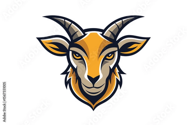 Fototapeta Detailed black goat head showcases stylized horns and sharp line work in solid monochrome