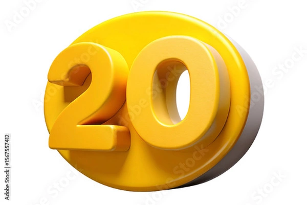 Fototapeta 3D Yellow Number 20 Glossy Icon Design
