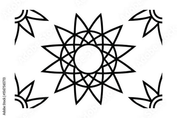 Fototapeta Geometric starburst pattern with circular center stylized corner elements on circle