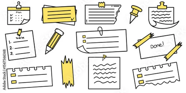 Fototapeta Hand drawn bullet journal elements set, stickers, planner labels. Cute minimalist doodle design. Bullet journal vector illustration for diary, journaling and notes decoration.