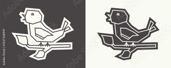 Fototapeta Bird Icon in Black Filled and White Filled Cutout Style