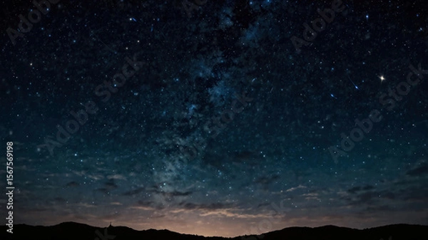 Obraz 山の向こうに見える星空、夜景