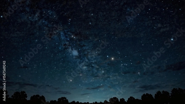 Fototapeta 山の向こうに見える星空、夜景