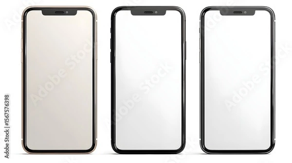 Obraz Mobile Phone PNG Overlay Mockup | Three Smartphone Frame Templates Isolated for Design Display