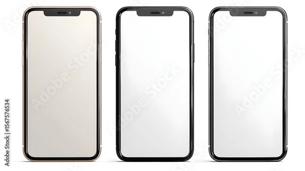 Obraz Mobile Phone PNG Overlay Mockup | Three Smartphone Frame Templates Isolated for Design Display