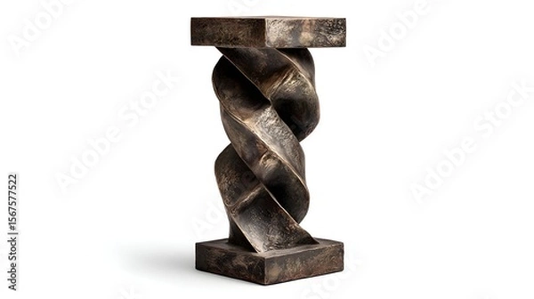 Obraz Bronze Vintage Pedestal | Abstract 3D Decorative Stand with Twisted Sculptural Design