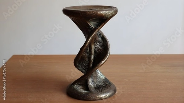 Obraz Bronze Vintage Pedestal | Abstract 3D Decorative Stand with Twisted Sculptural Design