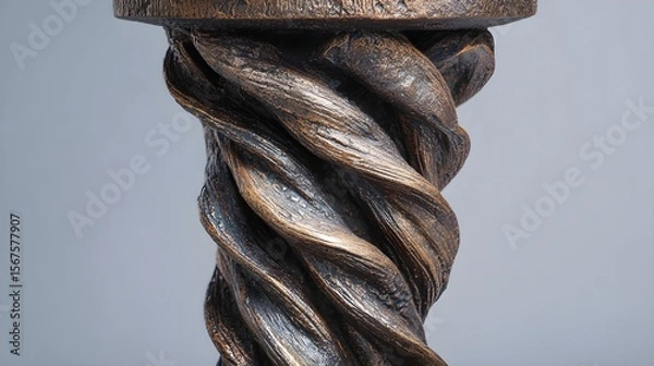 Obraz Bronze Vintage Pedestal | Abstract 3D Decorative Stand with Twisted Sculptural Design