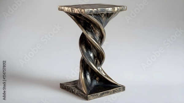 Obraz Bronze Vintage Pedestal | Abstract 3D Decorative Stand with Twisted Sculptural Design