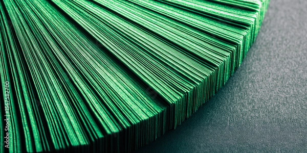 Obraz Stack of green folded paper sheets displayed in a radial abstract pattern, emphasizing texture, order, and minimalist design.