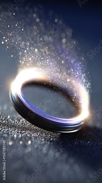 Obraz Bright, glowing ring emitting energy and particles in abstract space environment with dramatic light and cosmic atmosphere.