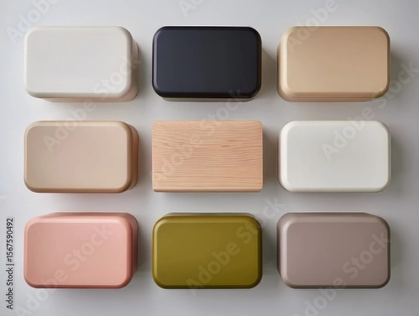 Fototapeta Assorted colorful butter dishes rectangular shapes kitchenware food storage containers