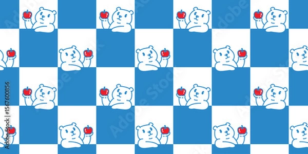 Fototapeta bear seamless pattern polar bear apple fruit vector cartoon doodle japan teddy checked gift wrapping paper tile background repeat wallpaper scarf isolated illustration design