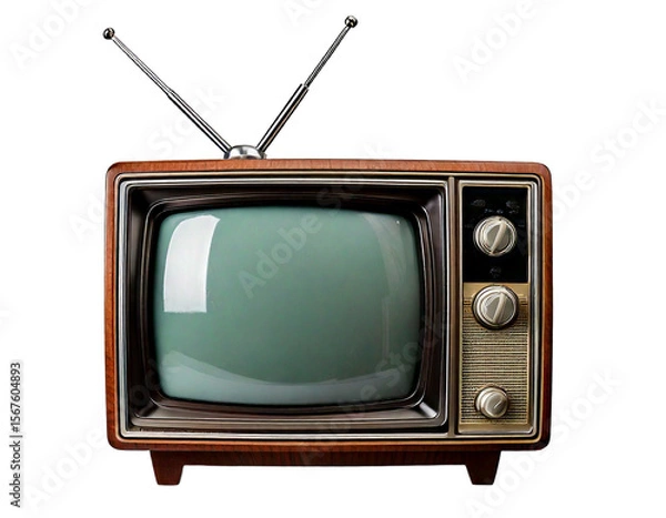 Fototapeta Front view old vintage tv isolated on white background