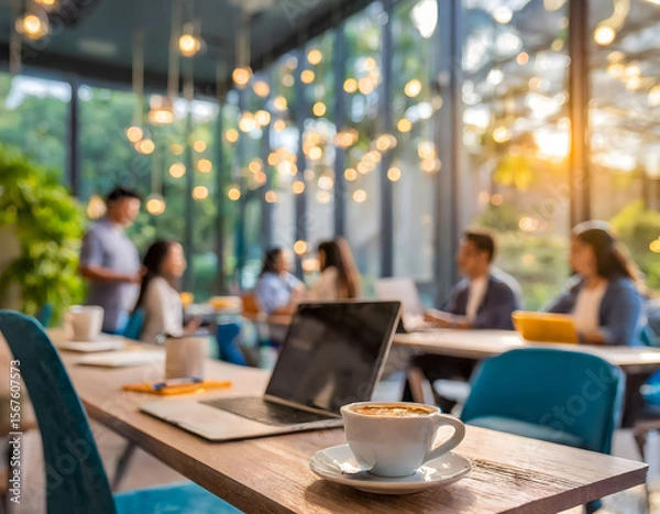 Fototapeta Modern Co-Working Space Illuminated by Natural Light and Collaboration