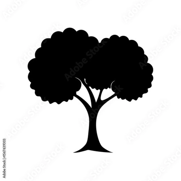 Fototapeta A Silhouette Of Two Trees Whose Canopies Merge Into One Single Shape