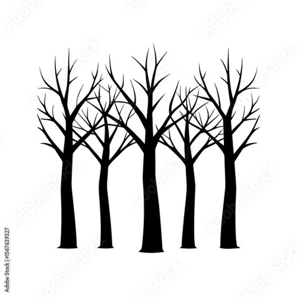 Fototapeta A Row Of Bare Winter Trees On A Horizon Line For A Stark Landscape