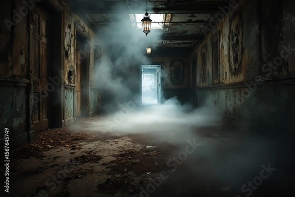 Fototapeta Foggy Abandoned Hallway Creepy Dark Horror Mysterious Suspenseful