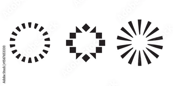 Fototapeta Three circular geometric patterns in dark gray isolated on white background