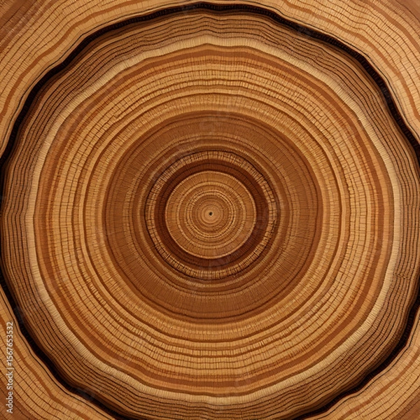 Fototapeta a highly detailed, macro view of a circular wooden texture with intricate