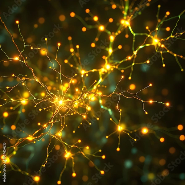 Fototapeta a dynamic abstract representation of interconnected glowing neural networks, featuring vibrant red and blue nodes against a dark