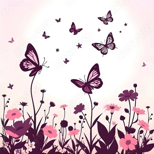 Fototapeta floral background with butterflies