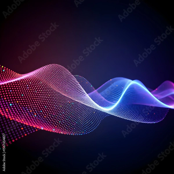 Fototapeta abstract wave of glowing digital particles transitioning