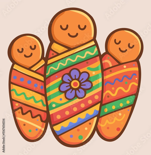 Fototapeta Guaguas de pan. Bread baby. Traditional Ecuadorian dish. Sweet bread shaped and decorated in form of small child. Bread for Day of the dead