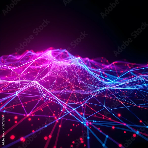 Fototapeta a mesmerizing digital landscape of glowing red and blue data lines and intricate connections,