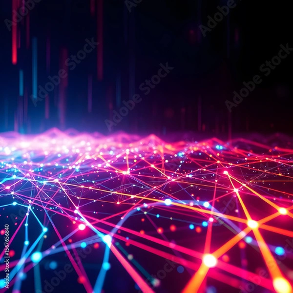Fototapeta a mesmerizing digital landscape of glowing red and blue data lines and intricate connections,