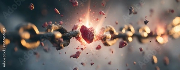 Fototapeta Emotional Growth. A chain breaking, symbolizing freedom and change.