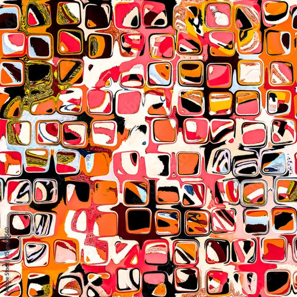 Fototapeta Abstract blotched random mosaic square paint splatter seamless pattern. Dense grungy mottled effect fabric texture design with tileable all over print. For speckled style wallpaper backdrop.