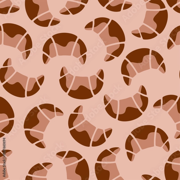 Fototapeta Seamless croissant pattern in brown and beige on light background.