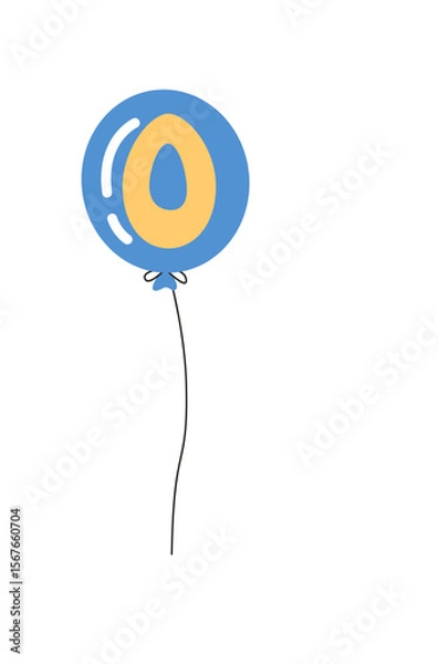 Fototapeta Number zero blue balloon with string.