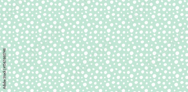 Fototapeta Seamless polka dot pattern with white dots on mint green background