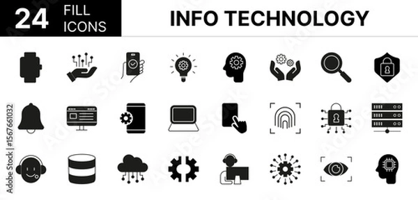 Fototapeta Collection of 24 information technology fill icons featuring editable strokes. These outline icons depict various modes of information technology, icon, artificial intelligence, ai, network, set, comp