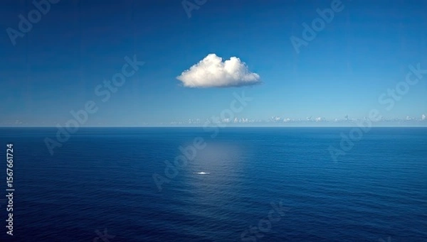 Obraz Vast ocean expanse, single puffy white cloud against clear blue sky