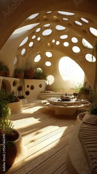 Obraz Sun-drenched, light-filled dome home with unique, perforated ceiling