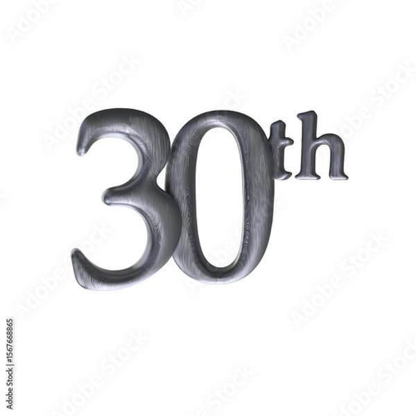 Fototapeta Number 30th 3D render with silver color	
