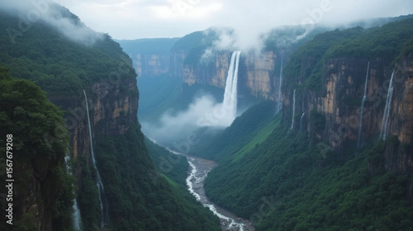 Obraz Angel Falls Venezuela — World’s Tallest Uninterrupted Waterfall Plunging from a Misty Tabletop Mountain