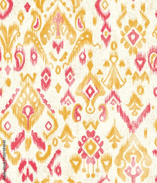 Obraz  Yellow and pink damask print seamless pattern with paisley and geometrical elements 