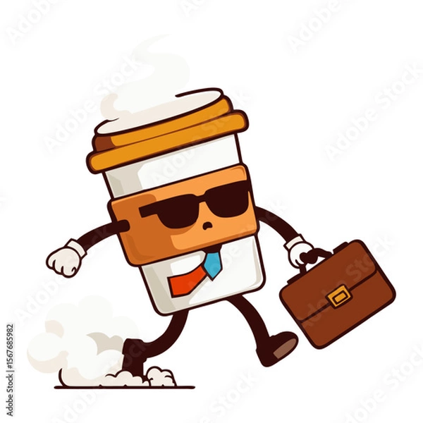 Fototapeta the character puts on a tie and glasses, rushes with a briefcase. Steam forms speech bubbles. Office-themed Humor