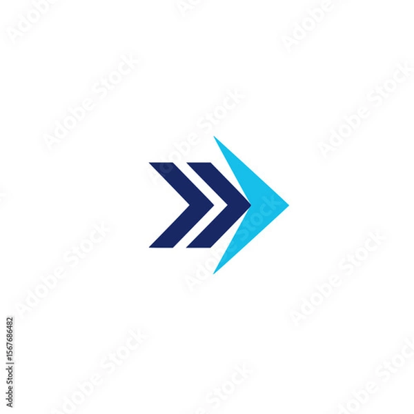 Fototapeta A sleek blue arrow design, pointing forward, often used to represent direction or progress.